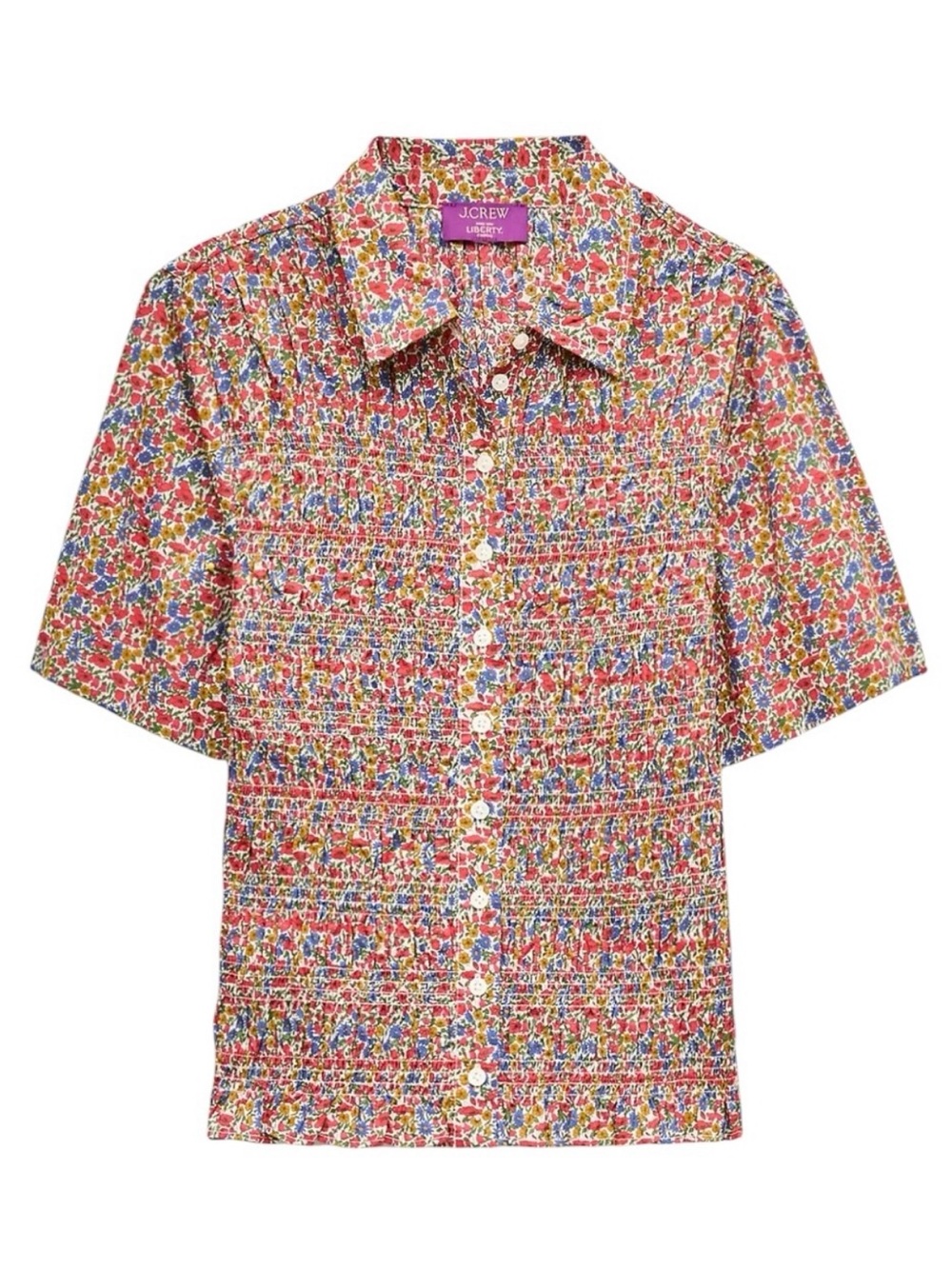 J. Crew Smocked Short Sleeve Button Up Liberty Floral Fabric Petal Bud Medium